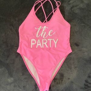 One piece bathing suit high cut pink.